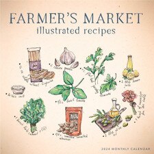 2024 Farmers Market; Illustrated Recipes Wall Calendar