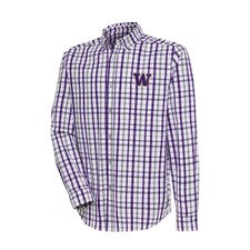 Antigua Men's Washington Huskies Trending Plaid Woven Dress Shirt