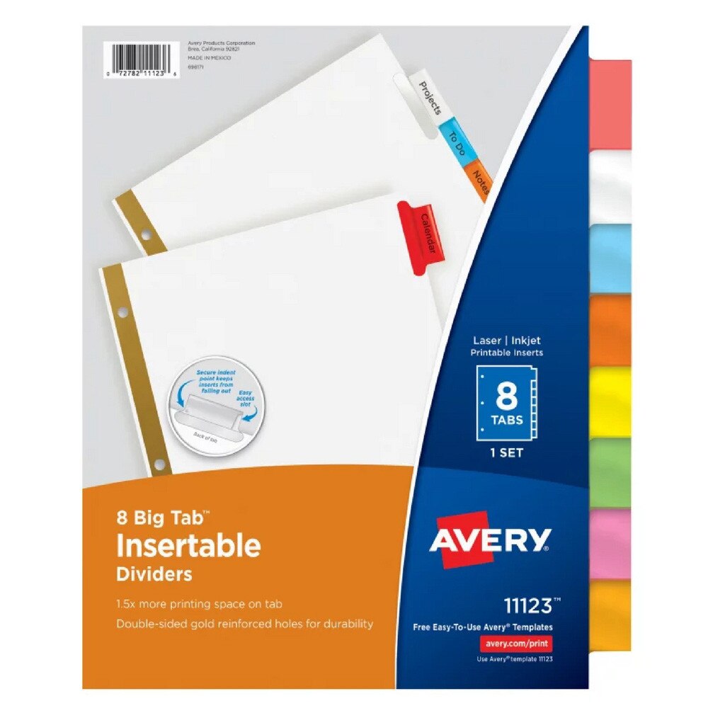 Avery Mulitcolor Big Tab 8 Tab Binder Dividers
