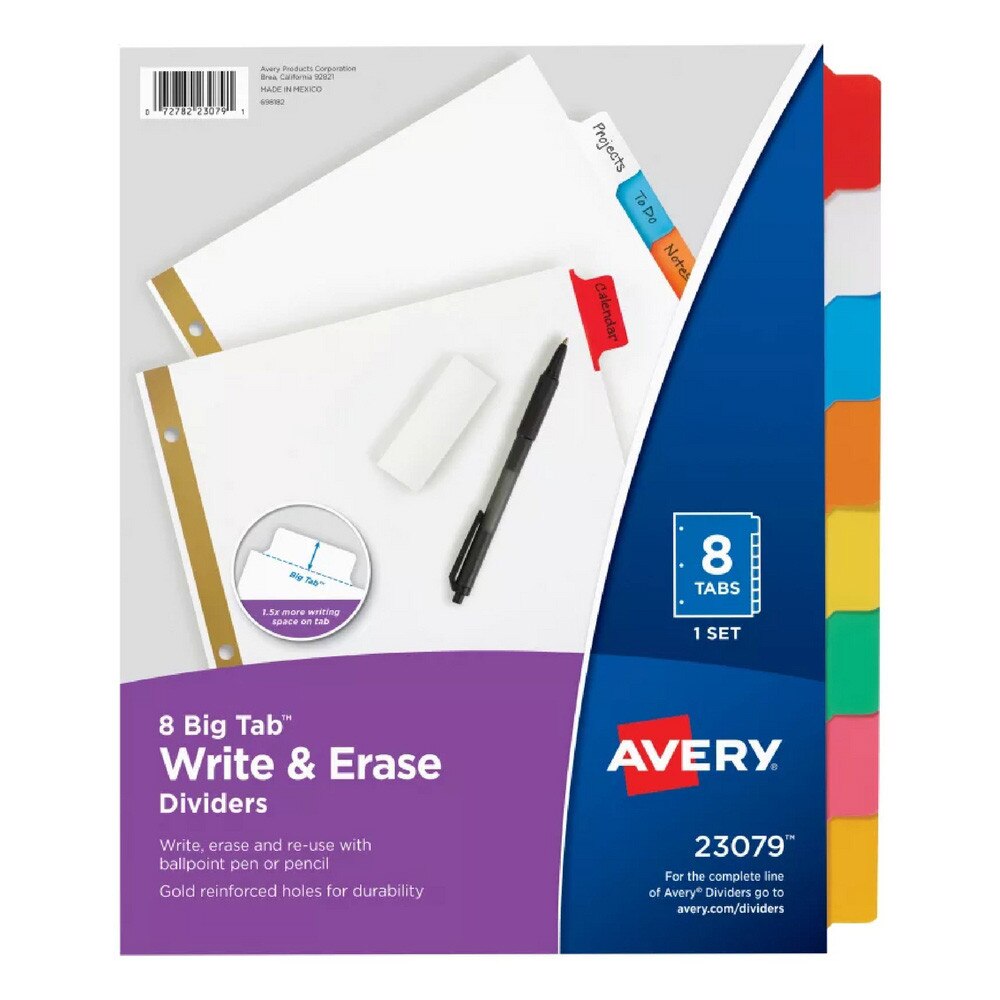 Avery Multicolor Big Tab Write & Erase 8 Tab Binder Dividers
