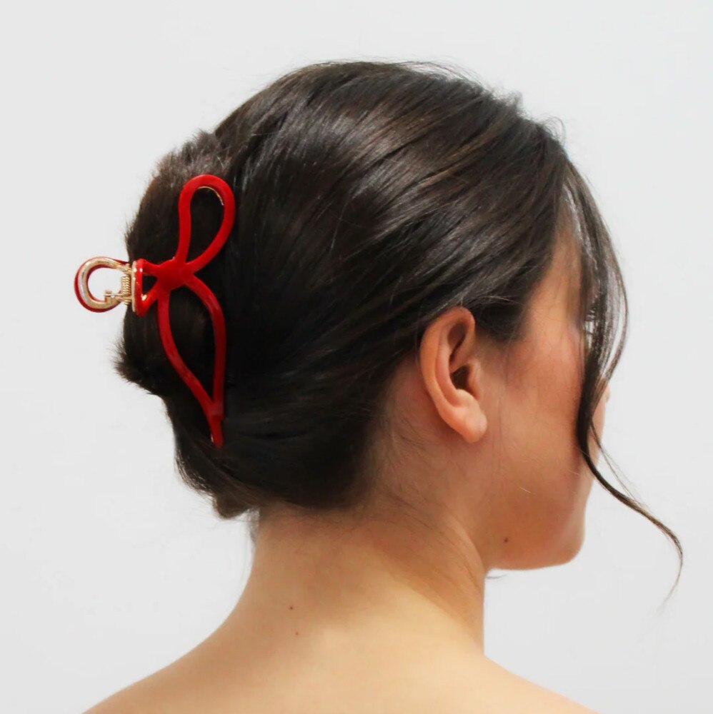 Banded Gift Wrapped Bow Claw Clip