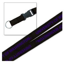 Black University Of Washington Platinum Woven Lanyard 3/4"