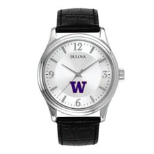 Bulova Black W Washington Huskies Leather Men's Watch