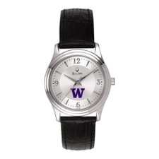 Bulova Black W Washington Huskies Leather Women's Watch