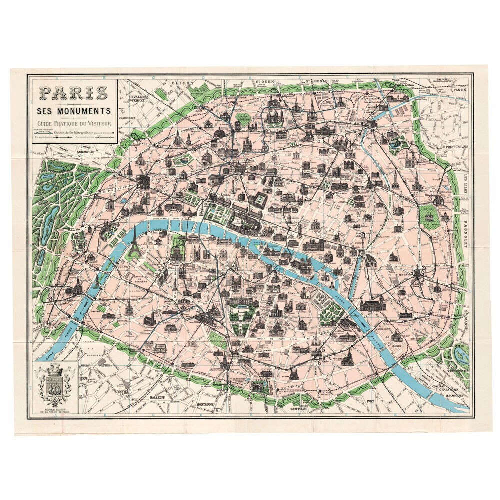 Cavallini 20" x 28" Paris Map Decorative Paper