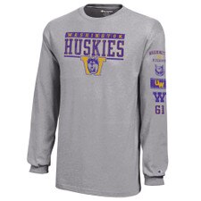 Champion Kids' Grey Washington Huskies Vault Dog Long-Sleeve Logos Tee