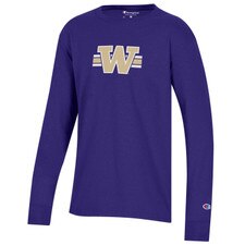 Champion Kids' Purple W Front Huskies Back Long Sleeved Stadium Tee