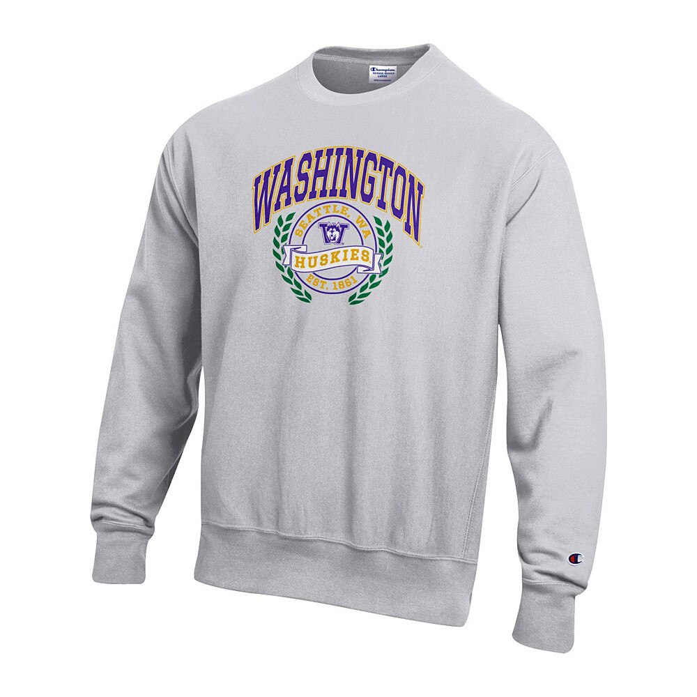 Champion Unisex Washington Vault Dog Huskies Laurels Reverse Weave Crewneck