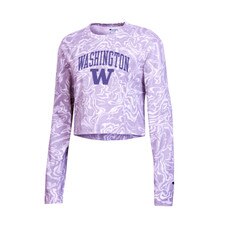 Champion Women's Washington W Liquid Marble Cropped Long Sleeved Tee