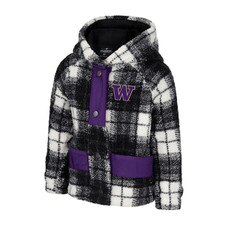 Colosseum Toddler Girls' Plaid W Washington Huskies Prep School Pullover Sherpa Jacket