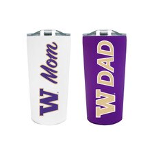 FG White Purple Mom Dad W Washington Huskies Soft Touch Stainless 18oz Tumbler Set 2pc