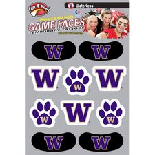 Fan a Peel UW Washington Huskies W Paw Face Tattoo Decal Eye Strips Combo Pack