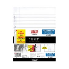 Five Star® Reinforced Filler Paper Plus Study App, College Ruled, 8 1/2 x  11, 80 Sheets/Pack, 6 Pack, Filler Paper