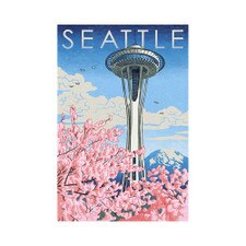 Lantern Press Space Needle Cherry Blossoms Badge Magnet
