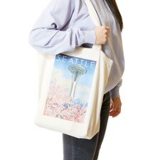 Lantern Press Space Needle Cherry Blossoms Tote Bag