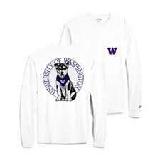 League Men's U of W Husky Puppy Pocket Long Sleeved Tee
