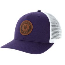 Legacy Purple Washington Rowing Leather Patch Mid Pro Trucker Snapback Hat