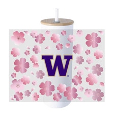 MCM White W Washington Huskies Cherry Blossom Stainless Tumbler w/ Bamboo Lid 20oz