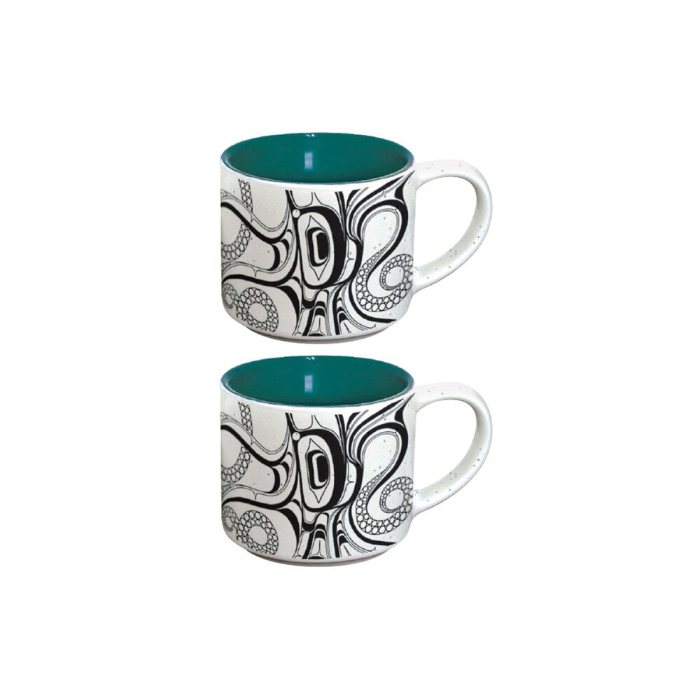 Native Northwest Octopus Ceramic Espresso Mugs Set of 2