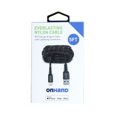 OnHand Everlasting Nylon USB-A to Lightning Sync & Charge Cable 5ft