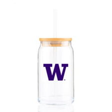 RFSJ W Washington Huskies Can Glass w/ Bamboo Lid & Straw 16oz