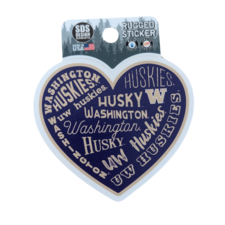 SDS Purple W Washington Huskies Heart Rugged Sticker 3.5"