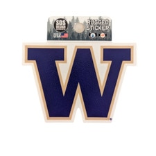 SDS W Purple Fill Gold Outline Washington Huskies Rugged Sticker 3.5"