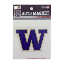 SDS W Washington Huskies Purple Fill Gold Outline Auto Magnet 3.5"