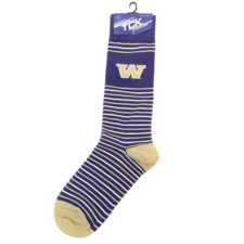 TCK Washington Huskies Striped Purple and Gold W Dress Socks