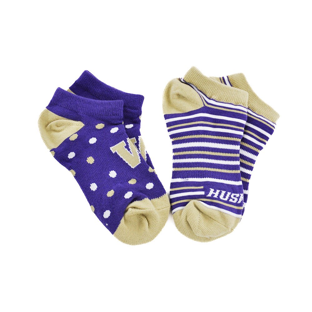 TCK Women's W Huskies Stripe and Dot Socks 2-Pack