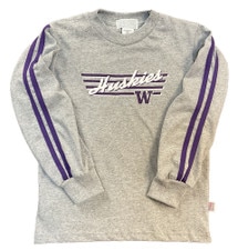 Third Street Gray Kids' Washington Huskies W Stripes Long-Sleeve Tee