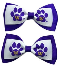 USA Bows White W Paw Washington Huskies Alligator Clip Hair Bows 2pc