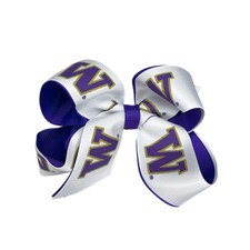 USA Bows White W Washington Huskies 2-Tone Barrette Bow Hair Ribbon