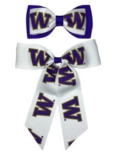 USA Bows White W Washington Huskies Bowtie & Cheer Ponytail Hair Ribbon 2pc