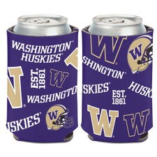 Wincraft Purple W Helmet Washington Huskies Scatter Print Can Cooler Koozie