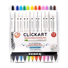 Zebra Clickart Retractable Marker Pen 0.6mm - Assorted, 6 Pack