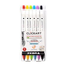 Zebra Clickart Retractable Marker Pen 0.6mm - Assorted, 6 Pack