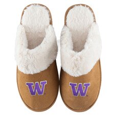 Zoozatz Women's Washington Huskies Tan Embroidered W Faux Suede Slipper