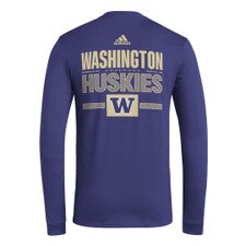 adidas Men's Washington Huskies Front Back Long Sleeve Fresh Tee
