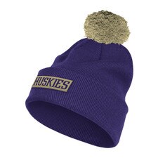 adidas Purple Huskies Wordmark Patch Pom Beanie